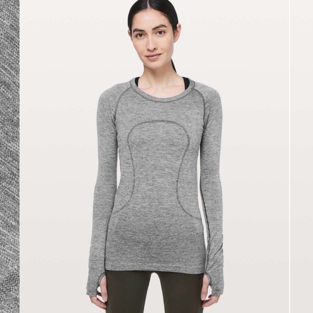 Lululemon Women 10 Swiftly Tech Long Sleeve Crew Grey Glitter Sparkle Run Active